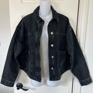 Zara Black Denim Oversized Button-Up Shirt Jacket L